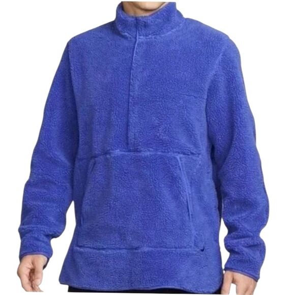 Nike Yoga Mens Oversized Sherpa Blue Therma-fit Fleece Pullover Jacket Sz M - Picture 1 of 7